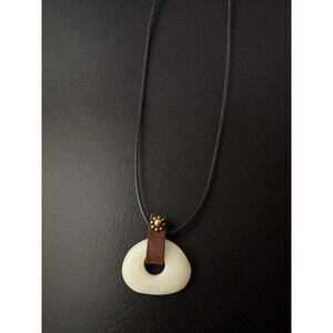 Natural White Jade Peace Pendant necklace Genuine Leather Bail Adjustable Cord
